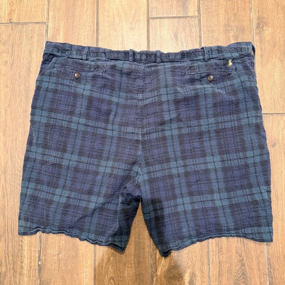 Polo Ralph Lauren Mens 50 Plaid Seersucker Shorts Stretch Classic Fit Navy Green - Picture 2 of 9
